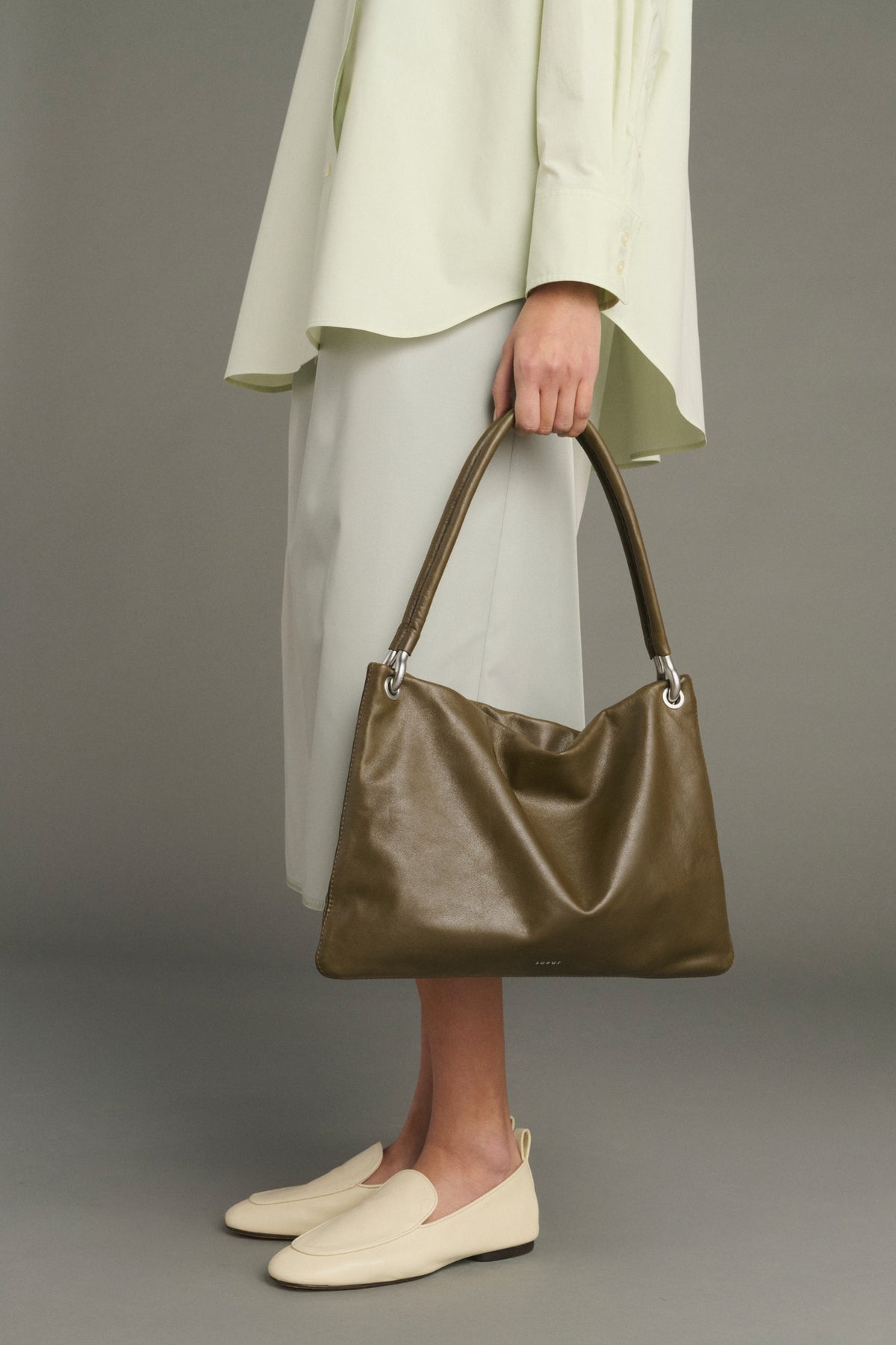 Gia Mini tote bag - Khaki Smooth Zip Leather for Women - Soeur