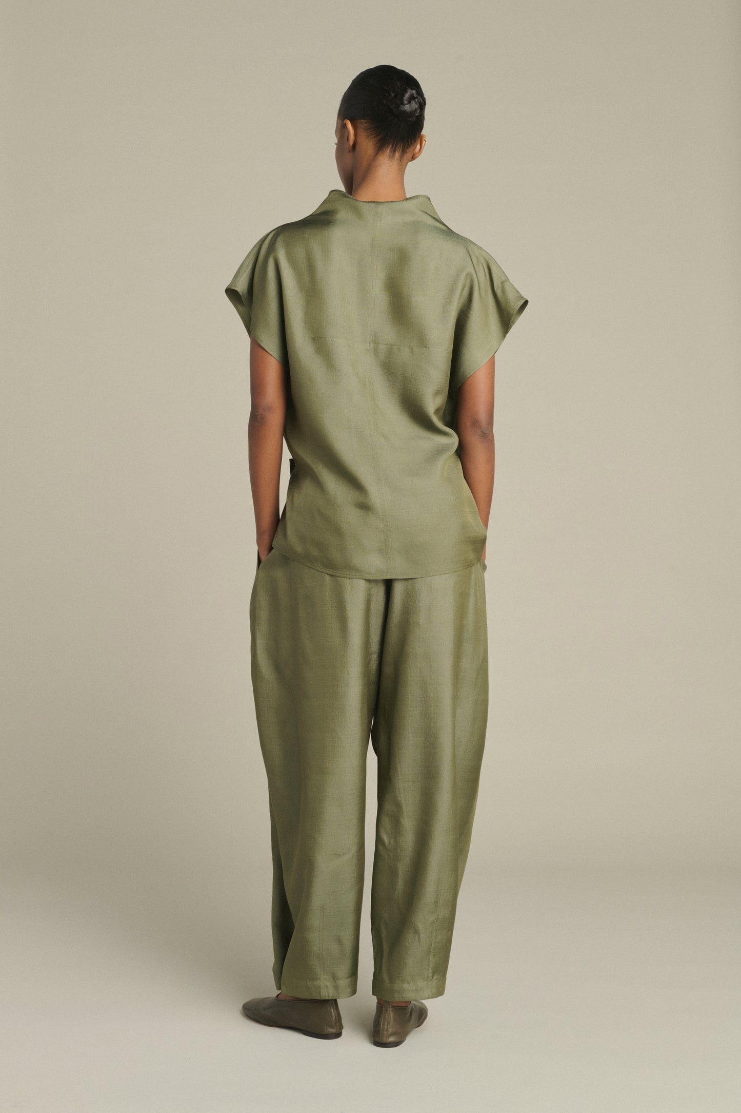 Vernon trousers - Sage Green - Silk - Women