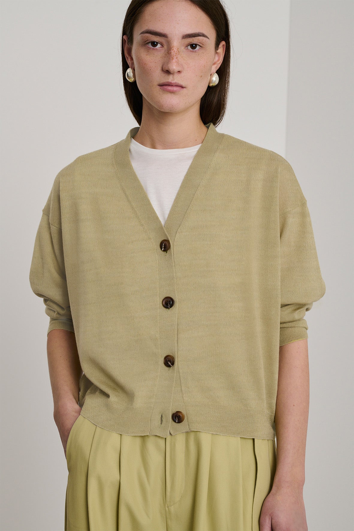 Cardigan Idem - Sauge Chiné - Laine - Femme vue 1