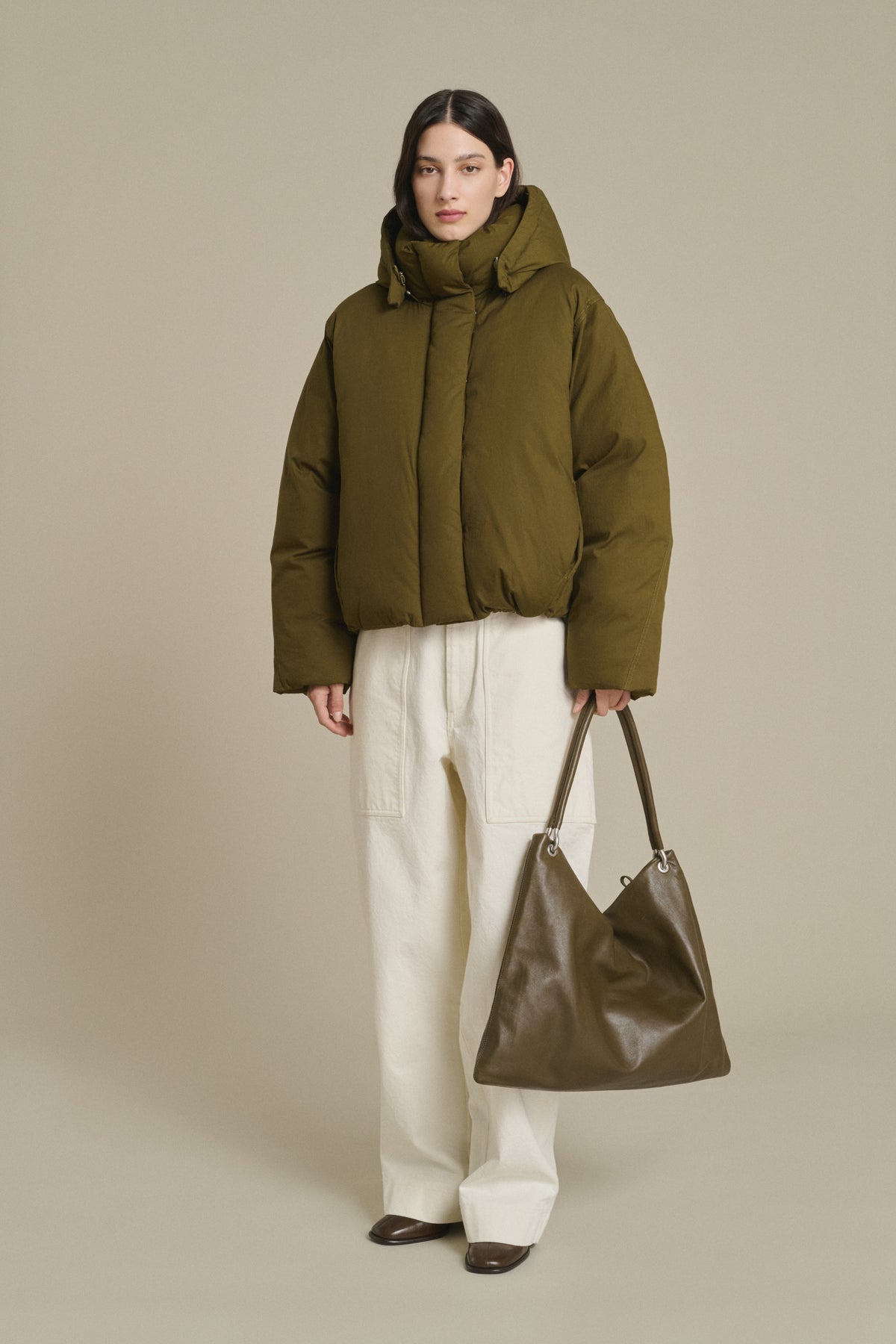 Gia Tote Bag - Khaki Smooth Leather with Eyelets Women - Soeur vue 3